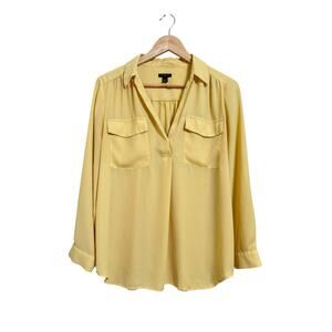 Ann Taylor Women’s Canary Yellow Collared 3/4 Sleeve Blouse Size Petite Large